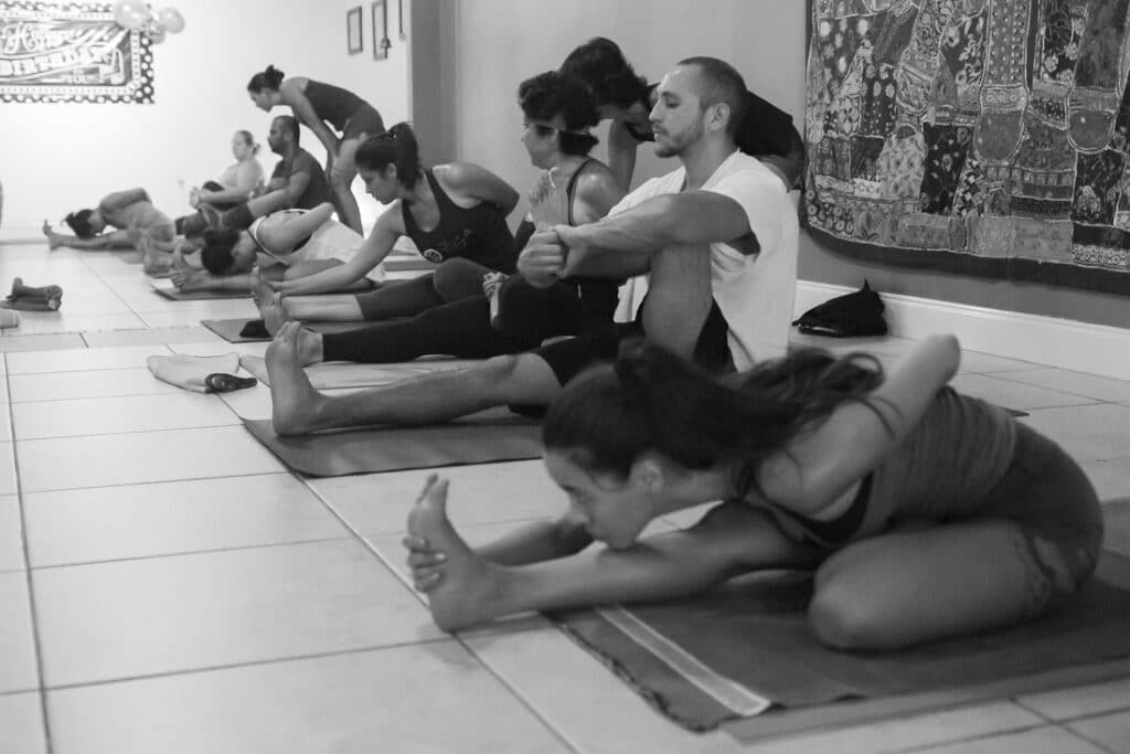 Morning Mysore style Ashtanga Yoga class at the Yoga Shala in Maitland, Florida. The studio, located at 140 Circle Drive #4, Maitland, Florida 32751, specializes in small group classes and personalized instruction. Owner and level 2 authorized Ashtanga Yoga teacher Krista Shirley is teaching a diverse group of students. Join us any weekday morning!